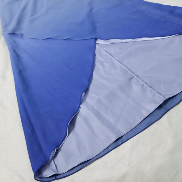 Vtg US 4 Ombre Blue Asymmetric Front Slit Mesh Overylay Slip Cocktail Gown Dress - Picture 6 of 6